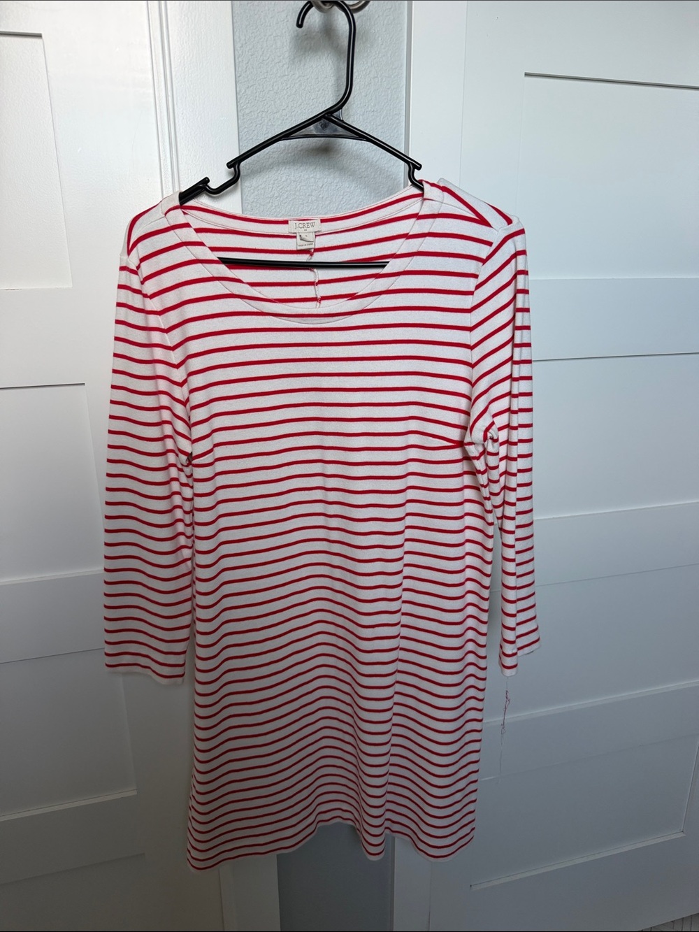 J. Crew Red and White Striped Long Sleeve Dress